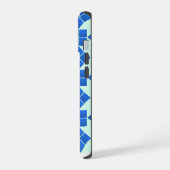 Drehende blaue Quadrate iPhone 15 Hülle (Linke Seite)