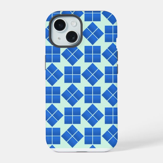 Drehende blaue Quadrate iPhone 15 Hülle (Rückseite)
