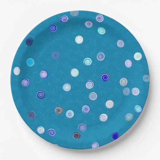 Drehende Punkte-Spiralen Blaue Papier-Party-Teller Pappteller (Vorderseite)