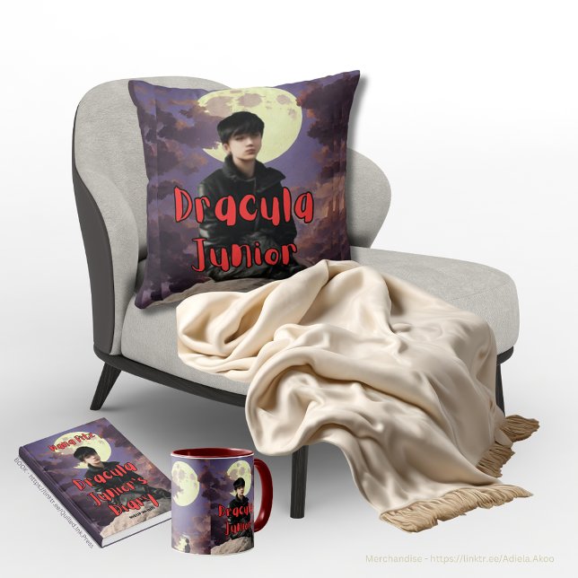 Drehkissen - Dracula Junior Kissen (Dracula Junior Book, Mug & Throw Pillow by Quilled Ink Press & Adiela Akoo. Browse my store 4 more)