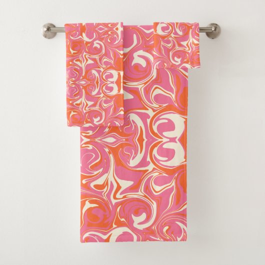 Drehmuster in Rosa, Orange und Creme Badhandtuch Set (Insitu)