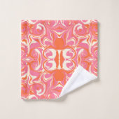Drehmuster in Rosa, Orange und Creme Badhandtuch Set (Waschlappen)