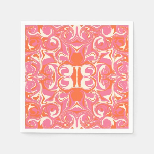 Drehmuster in Rosa, Orange und Creme Serviette (Vorderseite)
