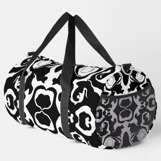 Drehmuster in Schwarz/Weiß Duffle Bag (Rechte Ecke)