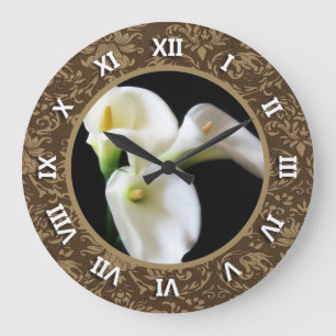 Drehte römische Zahlen Runduhr mit Calla Lilly Große Wanduhr