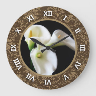 Drehte römische Zahlen Runduhr mit Calla Lilly Große Wanduhr