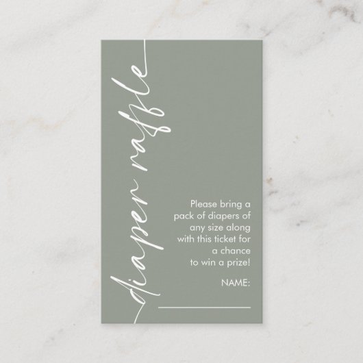 Drehte Script-Sage Windeln Raffle Baby-Dusche Begleitkarte (Vorderseite)