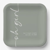 Drehte Skriptnamensage Oh Girl Baby Shower Pappteller (Vorderseite)