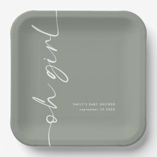 Drehte Skriptnamensage Oh Girl Baby Shower Pappteller (Vorderseite)