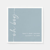 Drehter Skriptname Dusty Blue Oh Boy Baby Shower Serviette (Vorderseite)