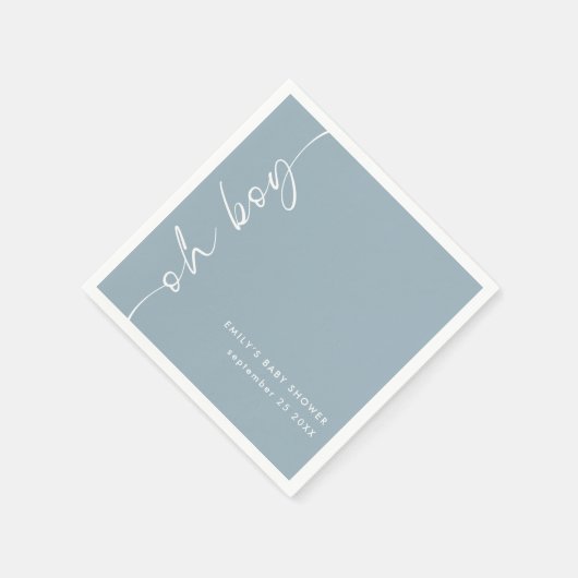 Drehter Skriptname Dusty Blue Oh Boy Baby Shower Serviette (Ecke)