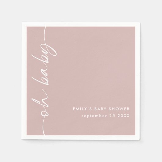 Drehter Skriptname Dusty Rose Oh Baby Shower Serviette (Vorderseite)