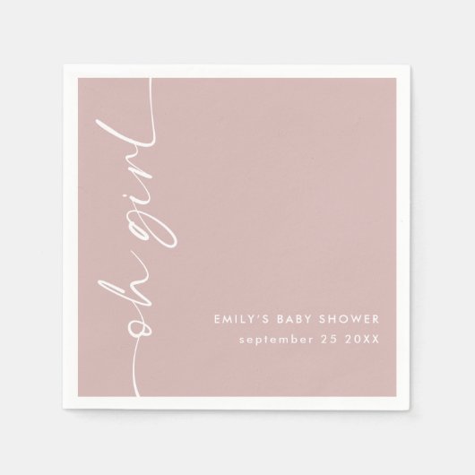 Drehter Skriptname Oh Girl Dusty Rose Baby Shower Serviette (Vorderseite)