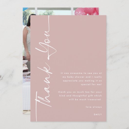 Drehtes Foto Dusty Rose Kinderdusche Dank Karte (Vorne/Hinten)