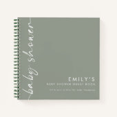 Drehtes Script-Sage Green Baby Shower Gästebuch Notizblock (Vorderseite)