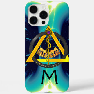 DREHUNG DES ASCLEPIUS-DENTISTRY-MONOGRAMM, blau iPhone 16 Pro Max Hülle