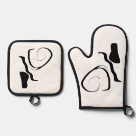 Drehzyklus: Abstrakt Schwarz/Weiß Ofenhandschuh & Topflappen-Set