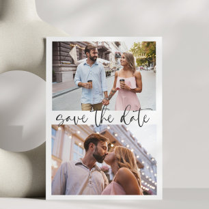 Drei 3 Foto Minimalistische Schrift Elegante Hochz Save The Date