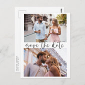 Drei 3 Foto Minimalistisches Skript Save the Date Postkarte (Vorne/Hinten)