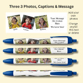 Drei 3 Fotos mit Namen und Meldung White auf blau Kugelschreiber