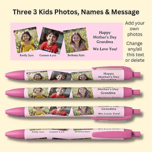 Drei 3 Fotos mit Namen und Nachrichtenfarbe auf sc Kugelschreiber