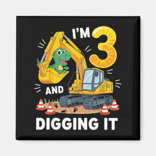 Drei 3 Jahre 3. Geburtstag Baustellen Dinosaurier Magnet