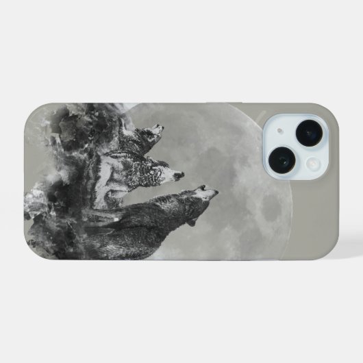 Drei 3 Wölfe heulen am Mond Tierart iPhone 15 Hülle (Rückseite (Horizontal))