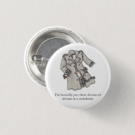 Drei abgelenkte Kätzchen in einem Trenchcoat-Butto Button (Vorne & Hinten)