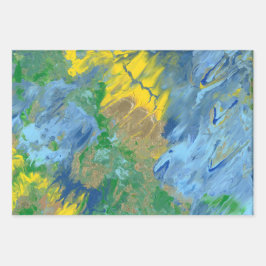 Drei abstrakte Acrylbilder Geschenkpapier Set