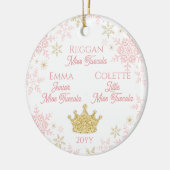 Drei agegte Prinzessinnen Rosa Gold Schneeflocken Keramik Ornament (Links)