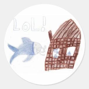 Drei alberne Fische - Kinderfisch-Zeichnen Runder Aufkleber