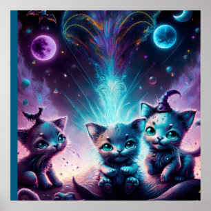 Drei Alien Kätzchen in einer anderen Welt Poster