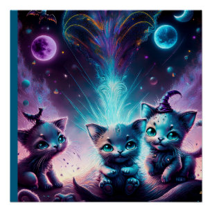 Drei Alien Kätzchen in einer anderen Welt Poster