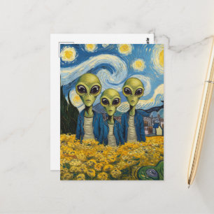 Drei Aliens von Faux Van Gogh AI-Kunst Postkarte