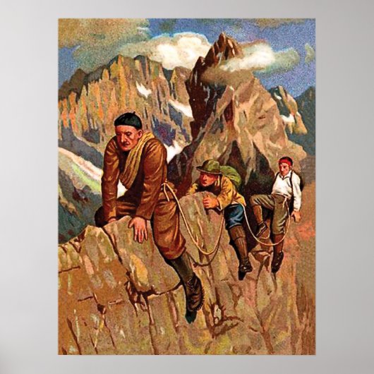 Drei Alpinisten auf dem Berggipfel, lustig Vintag Poster (Vorne)