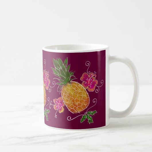 Drei Ananas-Illustration mit der Tasse des Weiß-| (Rechts)