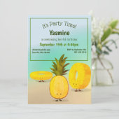 Drei Ananas-Kindergeburtstag - Einladung (Stehend Vorderseite)