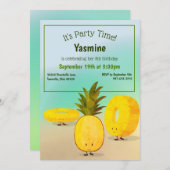 Drei Ananas-Kindergeburtstag - Einladung (Vorne/Hinten)