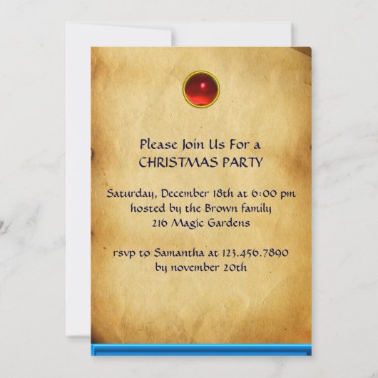 DREI ANGELN IN BLAU, rot ruby, Filzpapier Einladung (Rückseite)