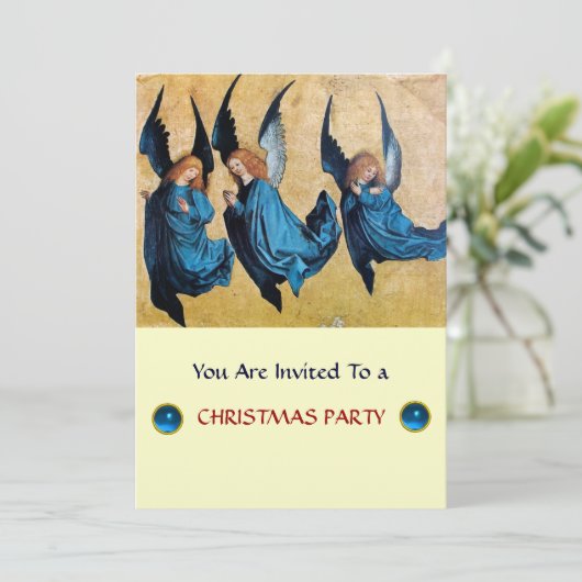 DREI ANGELN IN BLAU, Saphir, gold-metallisch Einladung (Stehend Vorderseite)