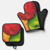 Drei Äpfel Ofenhandschuh & Topflappen-Set (Vorderseite/Rückseite)