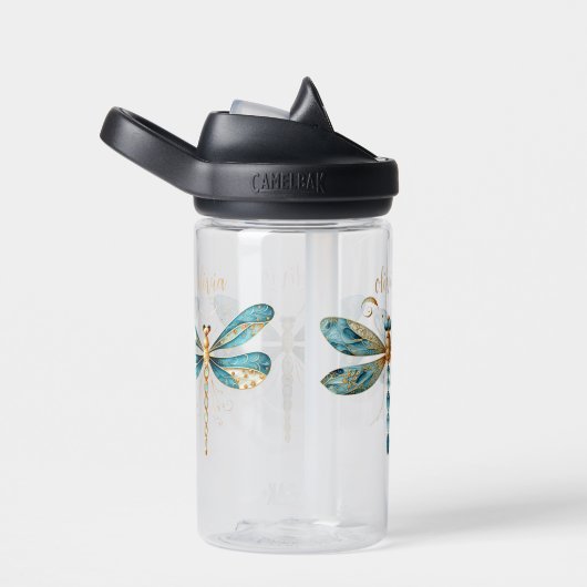 Drei Aqua und Gold Whimsical Dragonfly Trinkflasche (rechts)
