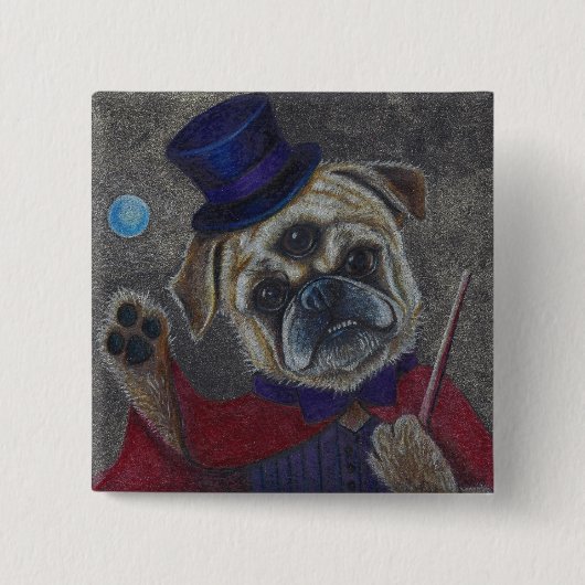 Drei Augen-Mops-Hundemagischer Show-Kunst-Druck Button (Vorderseite)