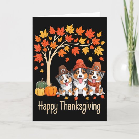 Drei Australian Shepherd Hunde fallen Baum Glückli Karte (Vorderseite)
