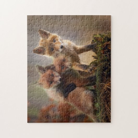 Drei Baby Red Foxes Puzzle (Vertikal)