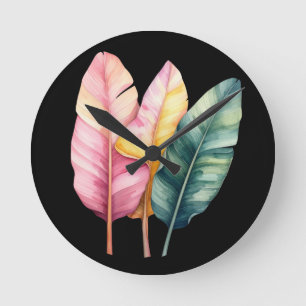 Drei Bananen Blätter in Pastellfarben Runde Wanduhr