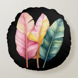 Drei Bananen Blätter in Pastellfarben  Rundes Kissen