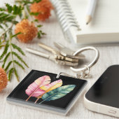 Drei Bananen Blätter in Pastellfarben Schlüsselanhänger (Vorderseite rechts)