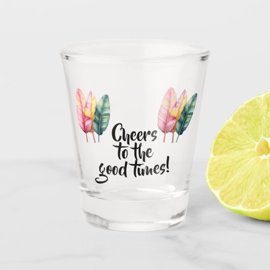 Drei Bananen Blätter in Pastellfarben Schnapsglas (Vorderseite)