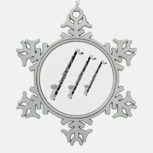 Drei Bass Clarinets Schneeflocken Zinn-Ornament (Vorderseite)